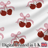 Watercolor Cherry Bow Ribbon Blue Beige Gingham Seamless Pattern  Digital Print Material by the Metre UK Sewing Quilting Textile
