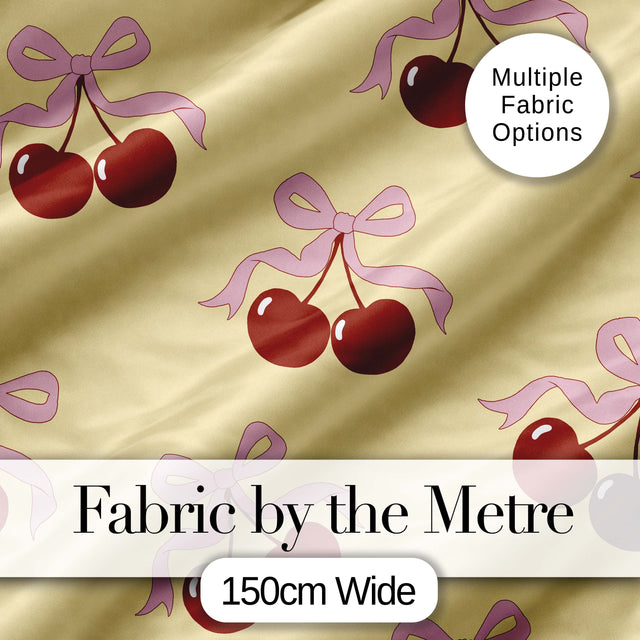 Watercolor Cherry Bow Ribbon Neutral Beige Gingham Seamless Pattern  Digital Print Material by the Metre UK Sewing Quilting Textile