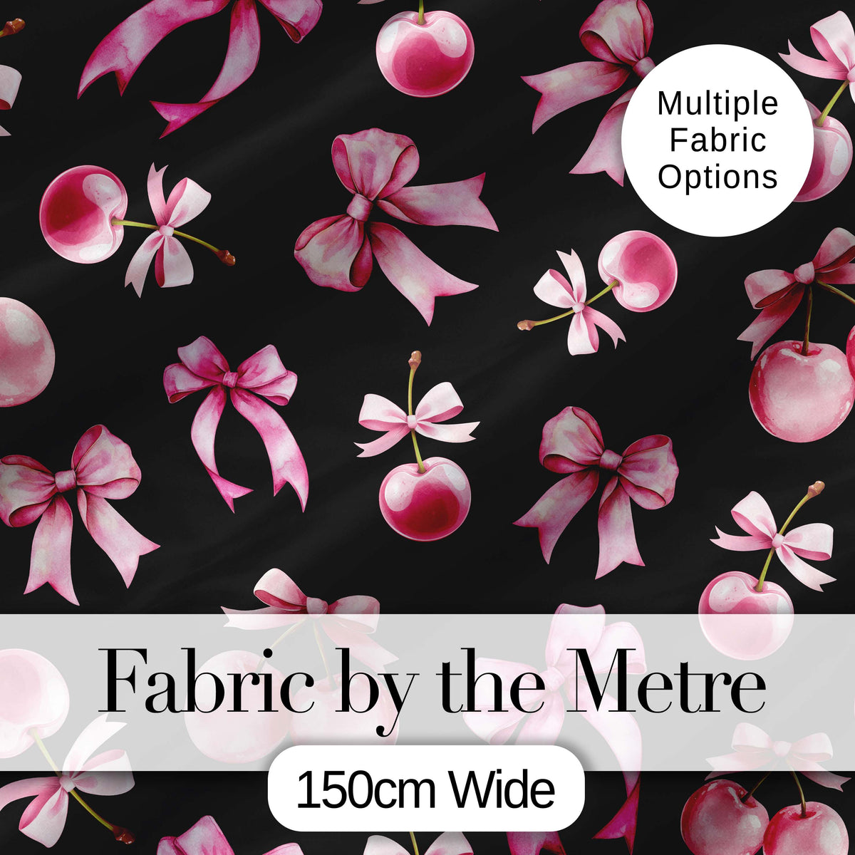 Watercolor Pink Cherry Ribbon Bow Seamless Pattern Mint Green Lovely  Digital Print Material by the Metre UK Sewing Quilting Textile