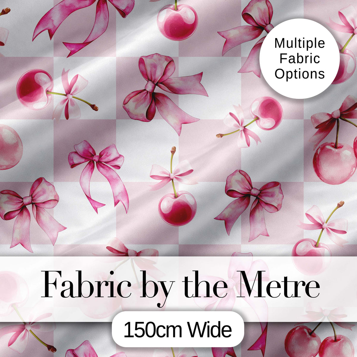Watercolor Pink Cherry Ribbon Bow Seamless Pattern Pastel Lilac  Digital Print Material by the Metre UK Sewing Quilting Textile