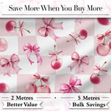 Watercolor Pink Cherry Ribbon Bow Seamless Pattern Pastel Lilac  Digital Print Material by the Metre UK Sewing Quilting Textile