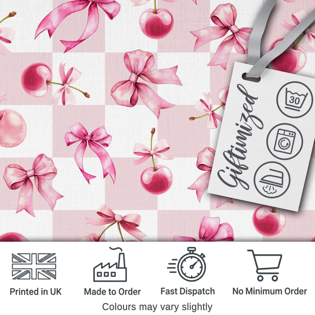 Watercolor Pink Cherry Ribbon Bow Seamless Pattern Pastel Lilac  Digital Print Material by the Metre UK Sewing Quilting Textile