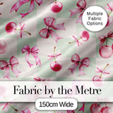 Watercolor Pink Cherry Ribbon Bow Seamless Pattern Soft Pink Stripe  Digital Print Material by the Metre UK Sewing Quilting Textile