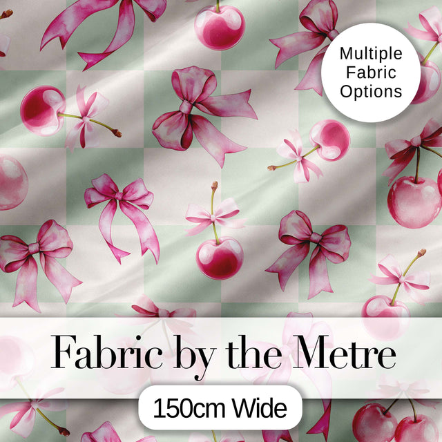 Watercolor Pink Cherry Ribbon Bow Seamless Pattern Soft Pink Stripe  Digital Print Material by the Metre UK Sewing Quilting Textile