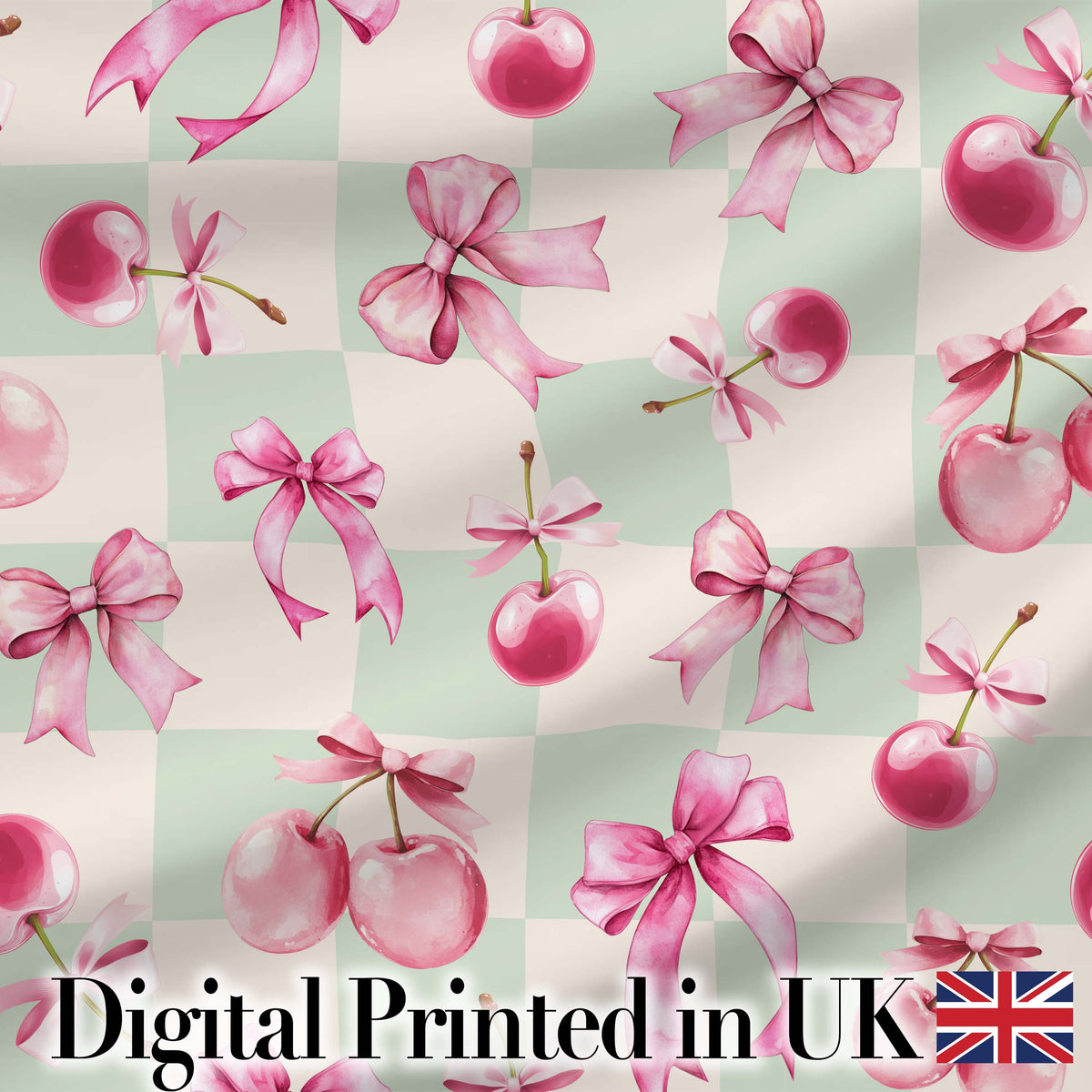 Watercolor Pink Cherry Ribbon Bow Seamless Pattern Soft Pink Stripe  Digital Print Material by the Metre UK Sewing Quilting Textile