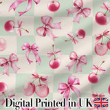 Watercolor Pink Cherry Ribbon Bow Seamless Pattern Soft Pink Stripe  Digital Print Material by the Metre UK Sewing Quilting Textile
