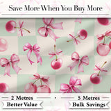 Watercolor Pink Cherry Ribbon Bow Seamless Pattern Soft Pink Stripe  Digital Print Material by the Metre UK Sewing Quilting Textile
