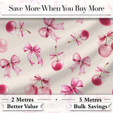 Watercolor Pink Cherry Ribbon Bow Seamless Pattern Warm Yellow  Digital Print Material by the Metre UK Sewing Quilting Textile