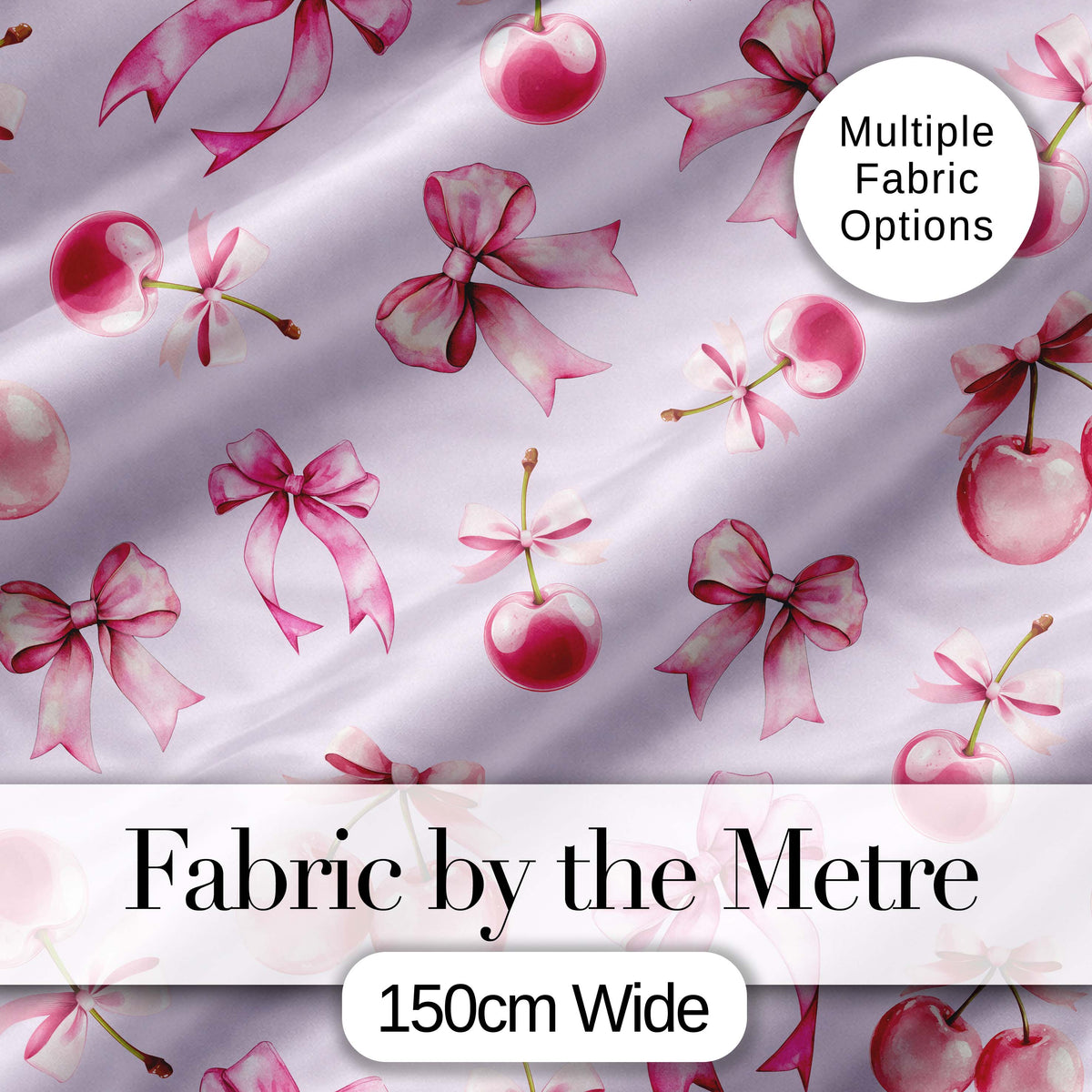 Cute Cherry Bow Daisy Floral Pastel Hearts and Flowers Background  Digital Print Material by the Metre UK Sewing Quilting Textile