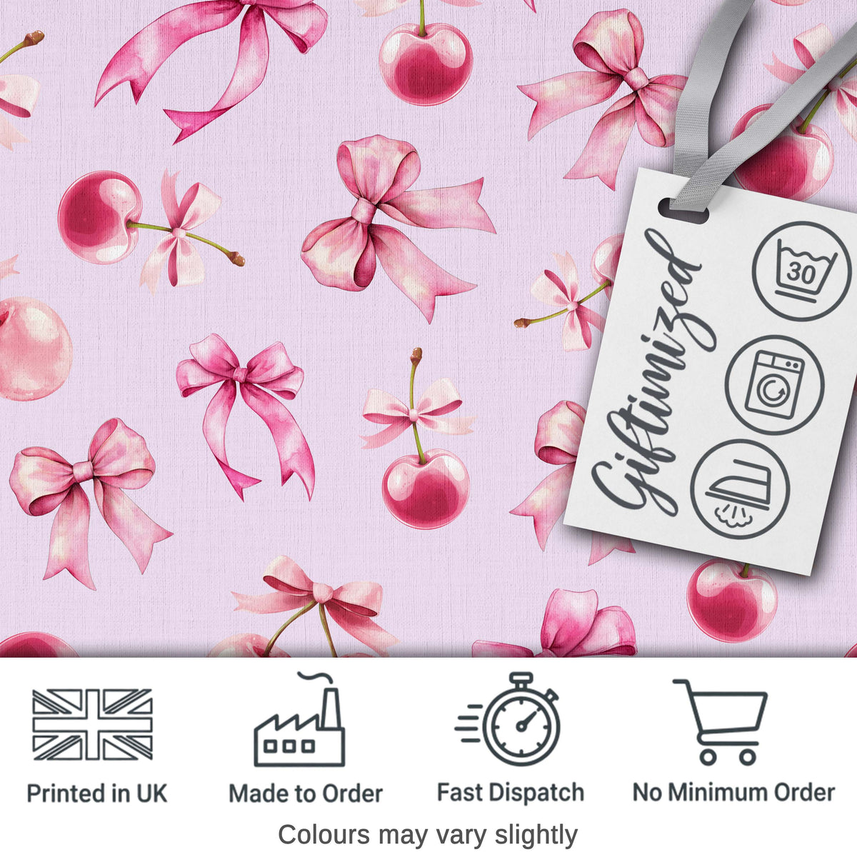 Cute Cherry Bow Daisy Floral Pastel Hearts and Flowers Background  Digital Print Material by the Metre UK Sewing Quilting Textile