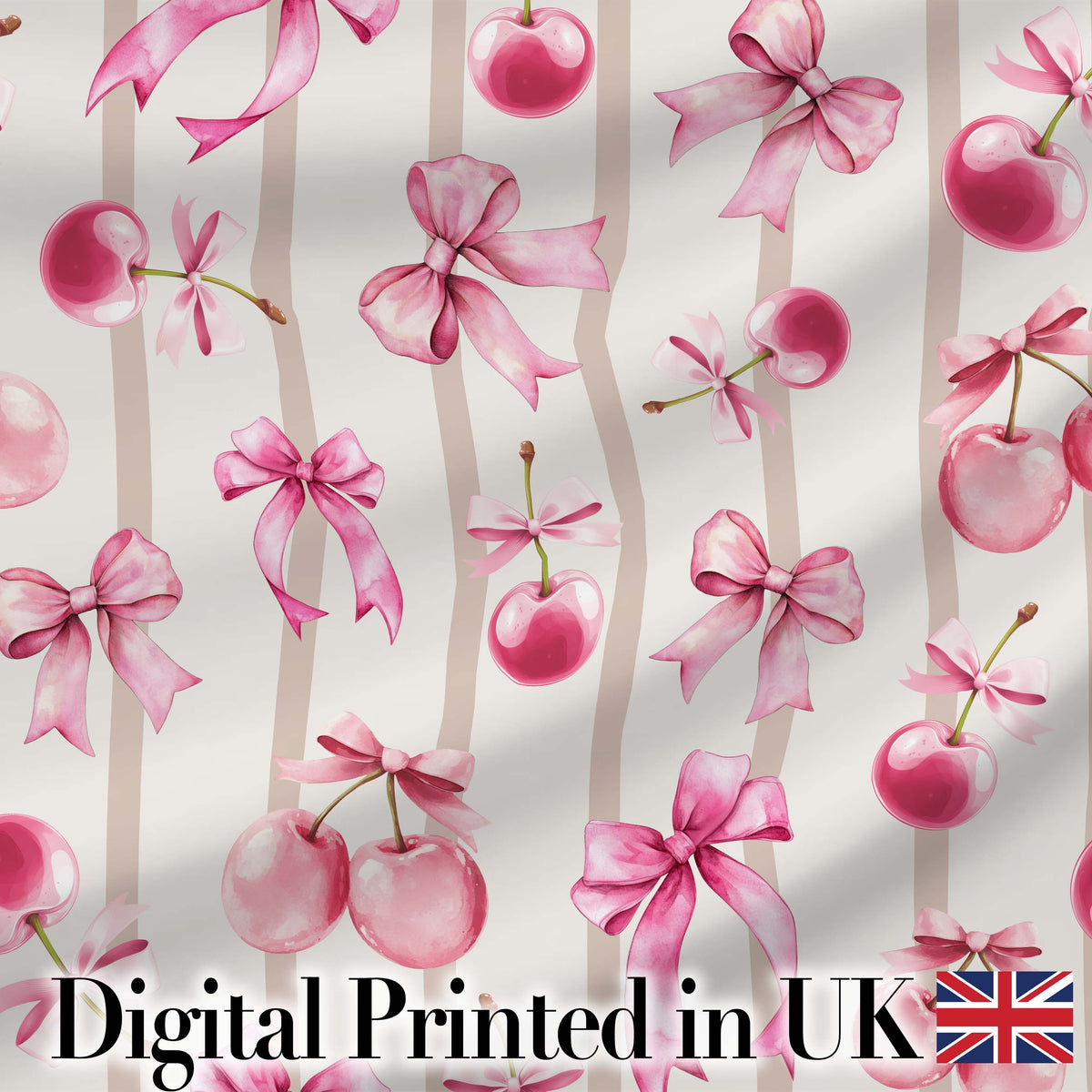 Cute Cherry Bow Daisy Heart Seamless Pattern on Blue Gingham Lovely  Digital Print Material by the Metre UK Sewing Quilting Textile