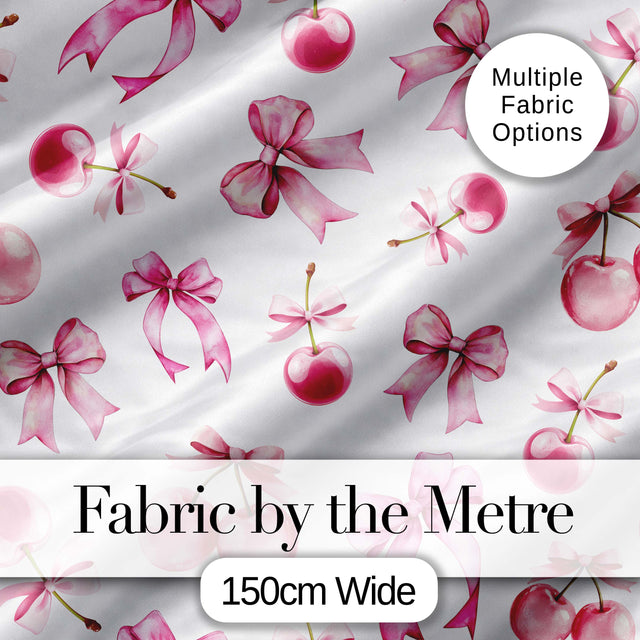 Cute Cherry Bow Daisy Heart on Pink and Yellow Gingham Background  Digital Print Material by the Metre UK Sewing Quilting Textile