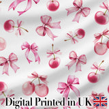 Cute Cherry Bow Daisy Heart on Pink and Yellow Gingham Background  Digital Print Material by the Metre UK Sewing Quilting Textile