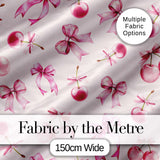 Cute Cherry Bow Daisy Heart Seamless Pattern on Pastel Lilac Gingham  Digital Print Material by the Metre UK Sewing Quilting Textile