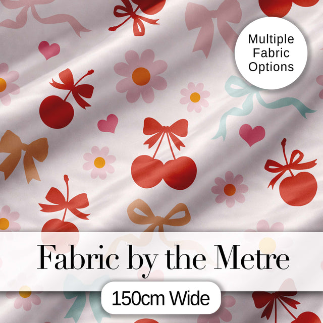Cute Cherry Bow Daisy Heart Seamless Pattern on Soft Cream Lovely  Digital Print Material by the Metre UK Sewing Quilting Textile