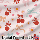 Cute Cherry Bow Daisy Heart Seamless Pattern on Soft Cream Lovely  Digital Print Material by the Metre UK Sewing Quilting Textile