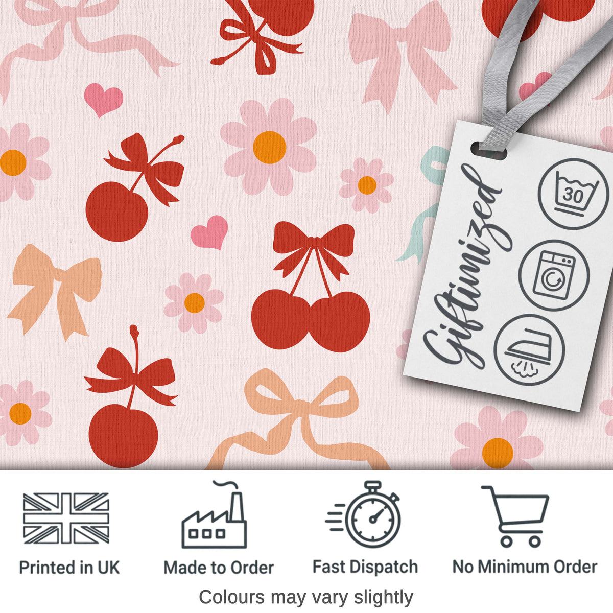Cute Cherry Bow Daisy Heart Seamless Pattern on Soft Cream Lovely  Digital Print Material by the Metre UK Sewing Quilting Textile