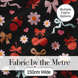Cute Cherry Bow Daisy Heart Seamless Pattern on Light Neutral Cream  Digital Print Material by the Metre UK Sewing Quilting Textile