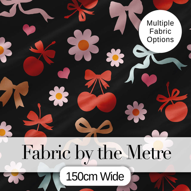 Cute Cherry Bow Daisy Heart Seamless Pattern on Light Neutral Cream  Digital Print Material by the Metre UK Sewing Quilting Textile