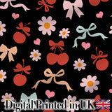 Cute Cherry Bow Daisy Heart Seamless Pattern on Light Neutral Cream  Digital Print Material by the Metre UK Sewing Quilting Textile