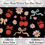 Cute Cherry Bow Daisy Heart Seamless Pattern on Light Neutral Cream  Digital Print Material by the Metre UK Sewing Quilting Textile