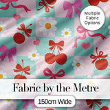 Cute Cherry Bow Daisy Heart Seamless Pattern on Light Blue Lovely  Digital Print Material by the Metre UK Sewing Quilting Textile