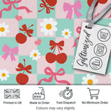 Cute Cherry Bow Daisy Heart Seamless Pattern on Light Blue Lovely  Digital Print Material by the Metre UK Sewing Quilting Textile