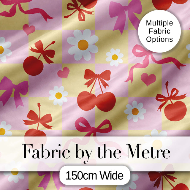 Cute Cherry Bow Daisy Heart Seamless Pattern on Pale Pink Background  Digital Print Material by the Metre UK Sewing Quilting Textile