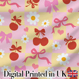 Cute Cherry Bow Daisy Heart Seamless Pattern on Pale Pink Background  Digital Print Material by the Metre UK Sewing Quilting Textile