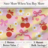 Cute Cherry Bow Daisy Heart Seamless Pattern on Pale Pink Background  Digital Print Material by the Metre UK Sewing Quilting Textile