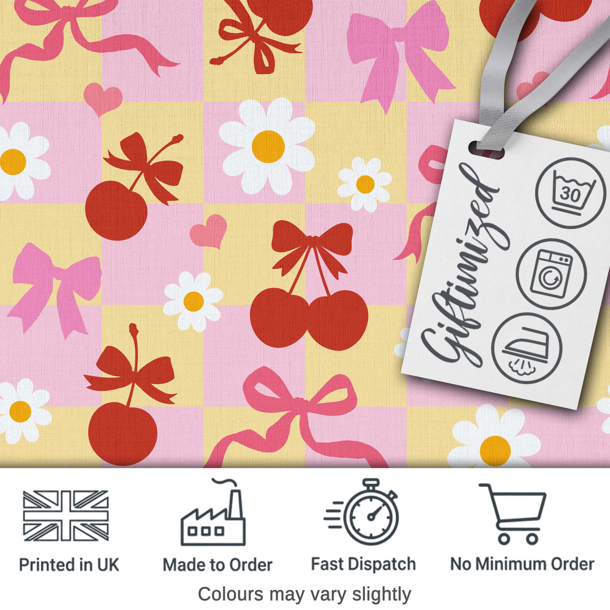 Cute Cherry Bow Daisy Heart Seamless Pattern on Pale Pink Background  Digital Print Material by the Metre UK Sewing Quilting Textile