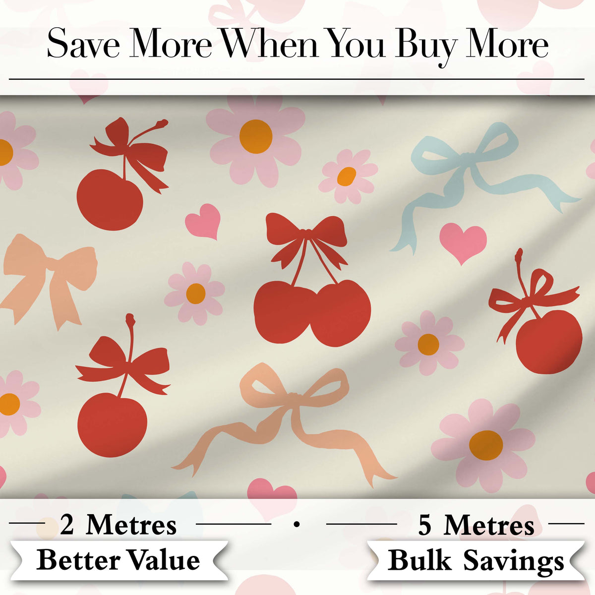 Cute Cherry Bow Heart with Yellow Floral Detail on Grey Background  Digital Print Material by the Metre UK Sewing Quilting Textile