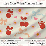 Cute Cherry Bow Heart with Yellow Floral Detail on Grey Background  Digital Print Material by the Metre UK Sewing Quilting Textile