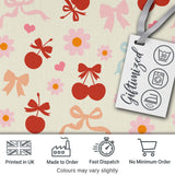 Cute Cherry Bow Heart with Yellow Floral Detail on Grey Background  Digital Print Material by the Metre UK Sewing Quilting Textile