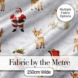 Cute Christmas Santa Reindeer Sleigh Gift Seamless Pattern Digital Print Fabric by the Metre UK Sewing Quilting Textile