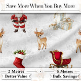 Cute Christmas Santa Reindeer Sleigh Gift Seamless Pattern Digital Print Fabric by the Metre UK Sewing Quilting Textile