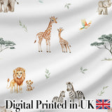 Watercolor Safari Jungle Animals Giraffe Lion Zebra Seamless Pattern Digital Print Fabric by the Metre UK Sewing Quilting Textile