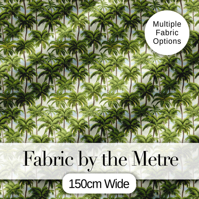 Tropical Palm Tree Summer Beach Seamless Pattern on Cream Background Digital Print Fabric by the Metre UK Sewing Quilting Textile