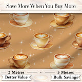 Coffee Latte Cappuccino Cup Seamless Pattern on Beige Background Digital Print Fabric by the Metre UK Sewing Quilting Textile