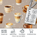 Coffee Latte Cappuccino Mug Seamless Pattern on Light Beige Background Digital Print Fabric by the Metre UK Sewing Quilting Textile