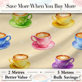 Colorful Coffee Latte Cappuccino Cup Seamless Pattern Digital Print Fabric by the Metre UK Sewing Quilting Textile