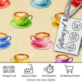 Colorful Coffee Latte Cappuccino Cup Seamless Pattern Digital Print Fabric by the Metre UK Sewing Quilting Textile