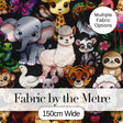 Cute Cartoon Jungle Safari Animals Seamless Pattern on Black Background Digital Print Fabric by the Metre UK Sewing Quilting Textile