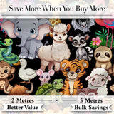 Cute Cartoon Jungle Safari Animals Seamless Pattern on Black Background Digital Print Fabric by the Metre UK Sewing Quilting Textile