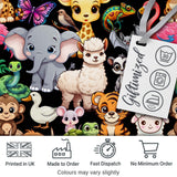 Cute Cartoon Jungle Safari Animals Seamless Pattern on Black Background Digital Print Fabric by the Metre UK Sewing Quilting Textile