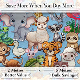 Cute Cartoon Jungle Safari Animals Seamless Pattern on Blue Background Digital Print Fabric by the Metre UK Sewing Quilting Textile