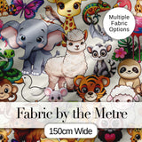 Cute Cartoon Jungle Safari Animals Seamless Pattern on Cream Background Digital Print Fabric by the Metre UK Sewing Quilting Textile