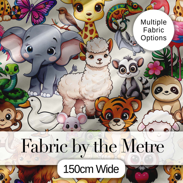 Cute Cartoon Jungle Safari Animals Seamless Pattern on Cream Background Digital Print Fabric by the Metre UK Sewing Quilting Textile