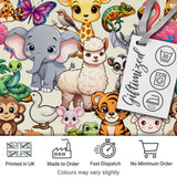 Cute Cartoon Jungle Safari Animals Seamless Pattern on Cream Background Digital Print Fabric by the Metre UK Sewing Quilting Textile
