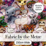 Cute Cartoon Jungle Safari Animals Seamless Pattern on Pink Background Digital Print Fabric by the Metre UK Sewing Quilting Textile